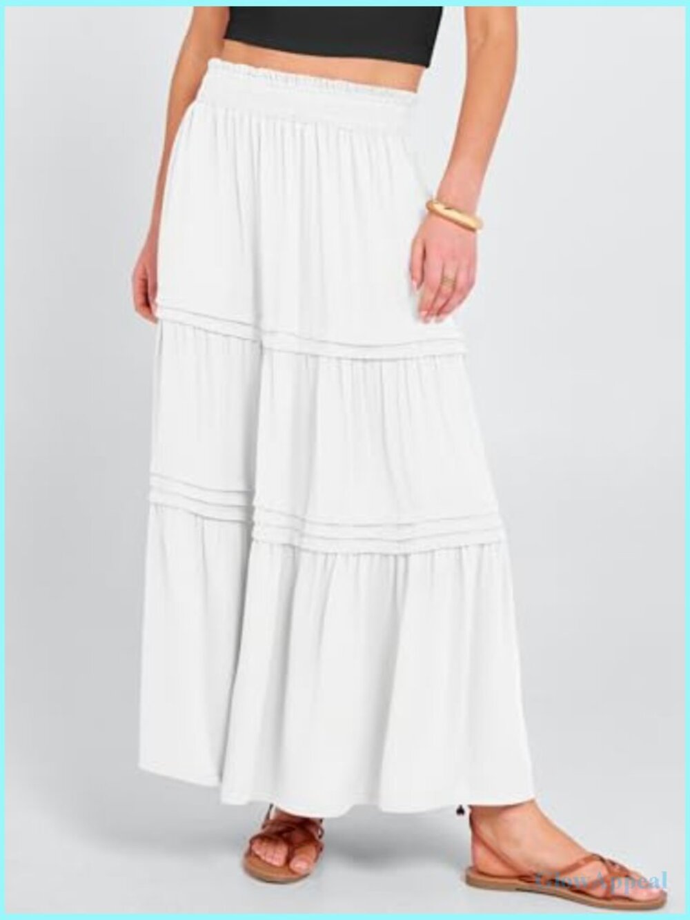 High Waisted Elastic Flowy Tiered Boho Maxi Skirt with Pockets - Picture 5 of 7